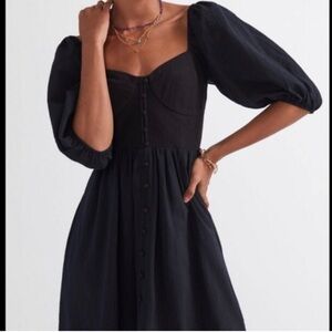 MAEVE by Anthropologie Puff Sleeve Sweetheart Mini Dress Black Womens Size Med